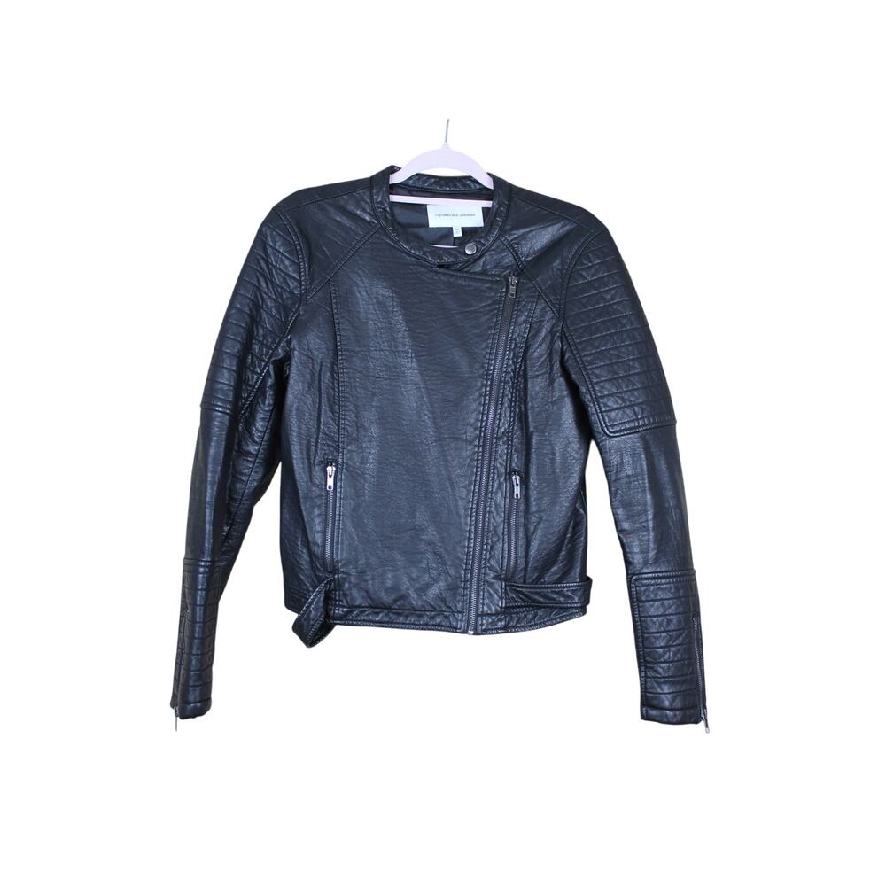 Cupcakes and Cashmere‎ Black Faux Leather Casual Moto Jacket Size M